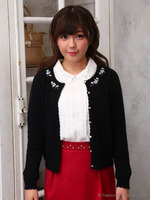 アンゴラ混リボンビジュー長袖カーデ