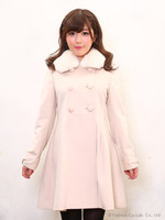 ラビットファー付ビーバーダブルボタンコート