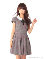 リボン付チェックワンピース