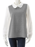 【ECURY】シフォン切替千鳥柄ブラウス