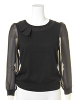 アシメディティール袖シフォンニット