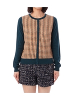 柄異素材切り替えカーディガン