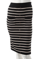 【Edit Sheen】ボタン付きボーダーニットペンシルスカート