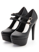 【R&E】Wストラップカラーハイヒール美脚パンプス