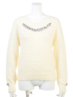 ビジュー付シャギーニットトップス