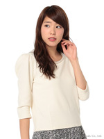 【W】パール付き7分袖トップス�