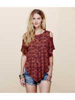 柄プリント肩開きカットソー