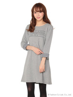 チェックカフス付きAラインワンピース