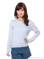 12G袖シフォン地柄ニットPO