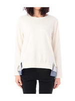 ストライプレース切り替え裏毛カットソー