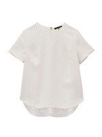 フラワーレース切り替えストライプブラウス