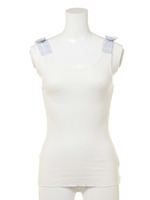 リボン付きチェック×テレコタンクトップ