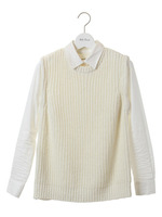 畦ニット付きシャツプルオーバー