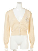 【F&A】リボン刺繍レースアクリルコットン長袖ニットカーディガン