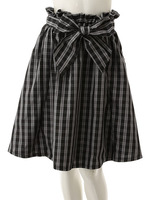 【ECURY】ウエストリボンチェックフレアスカート