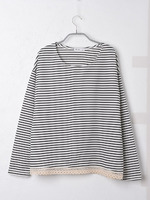 裾レースミニ裏毛ボーダーカットソー