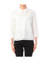 襟つきレース切り替え七分袖カットソー