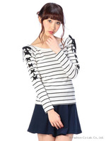 【Tralala】レースアップボーダートップス