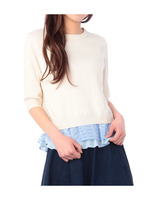 シフォンペプラム七分袖ニットプルオーバー