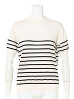 14G半袖ボーダーPO/ホワイト×ブラック