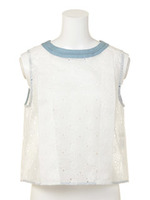 CエンブロイダリーノースリBL/オフホワイト