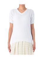 Vネックコットンニットプルオーバー/ホワイト(001)