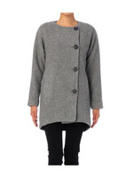 [L]ビッグボタン ノーカラーコート/グレー系(014)