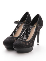 【BABY PURE】レースアウトストームヒールポイントパンプス/ブラックレース