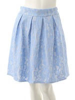 【ECURY】フラワーレースフレアミディスカート/サックス