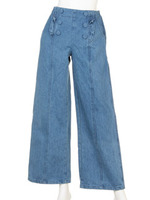 【F&A】フリル使いデニムワイドパンツ/BLUE