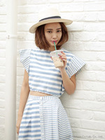 【KiiRA】HANDKERCHIEF SLEEVE TOPS/BORDER