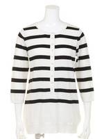 【Omekashi】ボーダーヘンリーニット/OFFWHITE