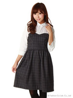 【ROSE BUD】3/4 SLV. CHECK DRESS/CHARCOAL/WHITE