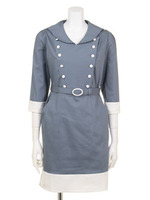 【an another angelus】セーラーカラー7分袖ワンピース/ BLUE/WHITE