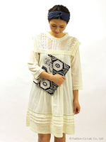 【mystic】レース切替ミニワンピース/BEIGE