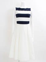 【宮田聡子さんカタログ着用】ボーダードッキングワンピース/グリーン