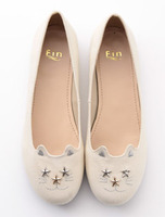 【低反発スポンジ入り】キャットフェイスフラットシューズ/ブラック