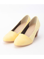 お花レース切り替えラウンドパンプス/マスタード(033)