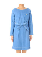 ウエストリボンデニスワンピース/ブルー(092)