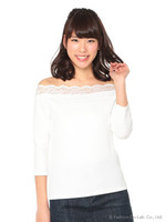 オフショルレースカットソー/ホワイト