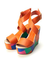 カラーブロックウェッジサンダル/ORG