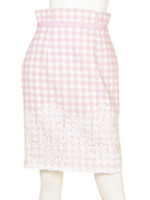 ギンガム裾刺しゅうレースタイトスカート/ピンク