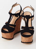 コルクウエッジサンダル/ブラック