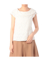 サークル襟バックリボンレースブラウス/ブルー(092)