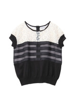 シースルーボーダーバックジップニット/ブラック(019)