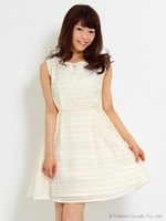 シースルーボーダーワンピース【Summer】/ベージュ