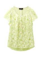 シアーフラワーモチーフブラウス/グリーン系(425)