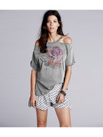 ショルダー開きフラワーカットソー/グレー(112)