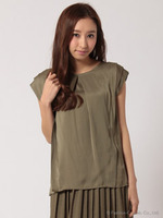 シルキーサテンプルオーバーブラウス/グレー