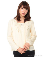 ジョーゼットタックフリル長袖BL/コン